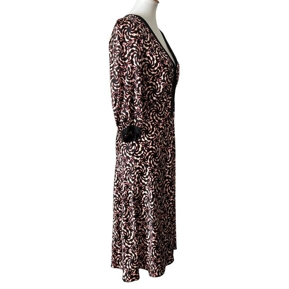 Y2K Silk Abstract Print Dress – Black Red Cream, Size M - Picture 4 of 5